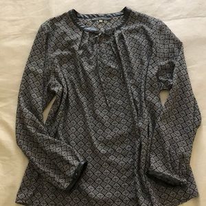 Leather trim sheer black white pattern blouse 2X